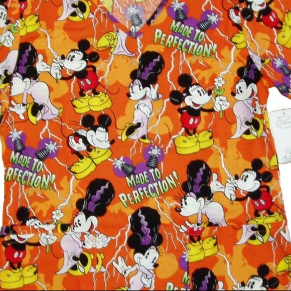 Halloween Scrub Top Mickey Minnie Mouse Bride NWT - Picture 5 of 5